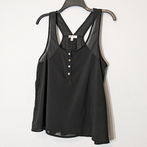 TCEC Black Sheer Chiffon, Oversized Racerback Tank Top; Size S - Picture 2 of 7